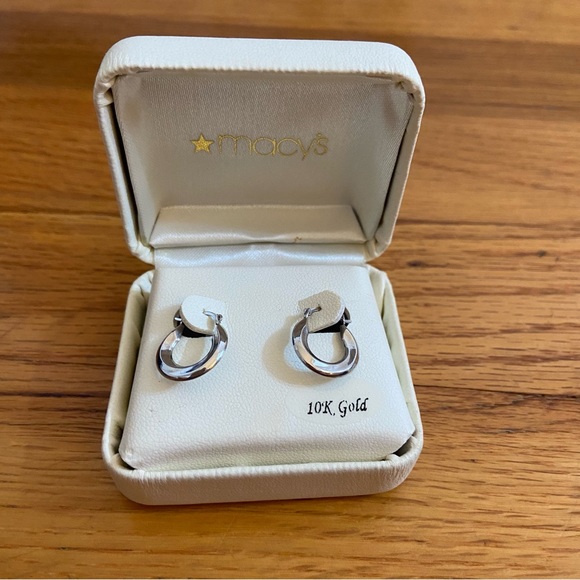 Macy’s 10K White Gold Hoop Earrings - Picture 1 of 4